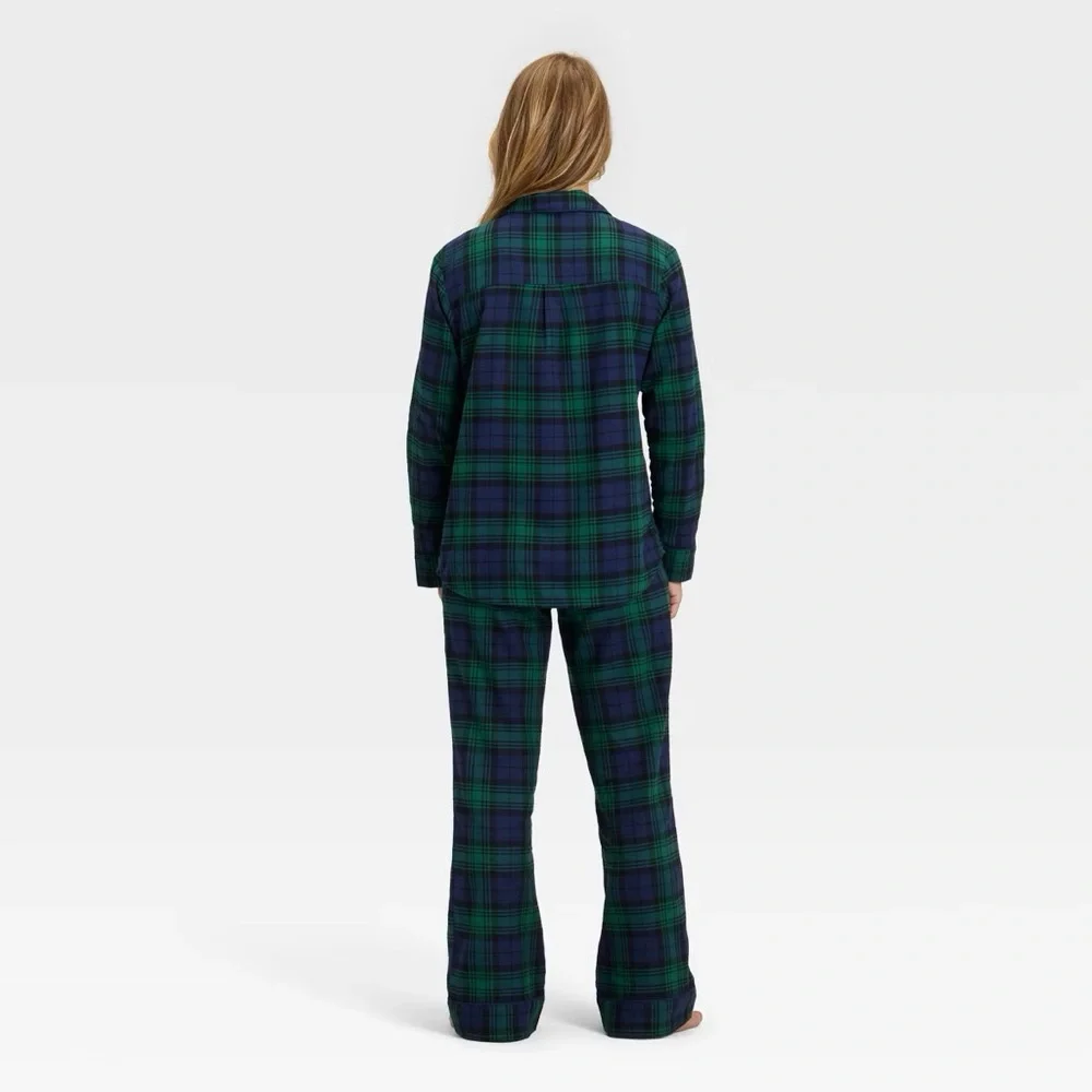 Women's nwt Plaid Flannel Long Sleeve Shirt and Pants Pajama Set - Navy Blue XXL